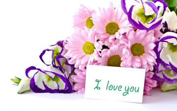 Картинка цветы букеты +композиции эустома хризантемы букет i love you