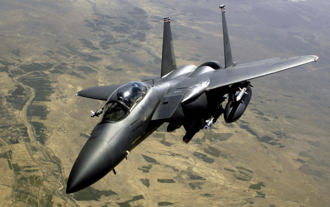 Обои картинки фото strike eagle, авиация, боевые самолёты, панорама, самолет, полет