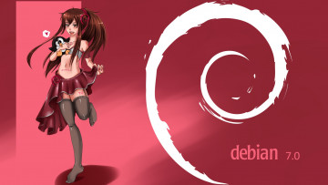 Картинка компьютеры debian девушка взгляд фон логотип