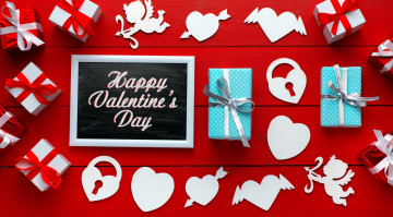 Картинка праздничные день+святого+валентина +сердечки +любовь надпись сердечки подарки