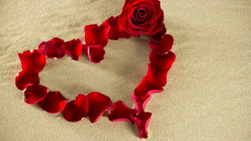 Картинка праздничные день+святого+валентина +сердечки +любовь лепестки роза песок