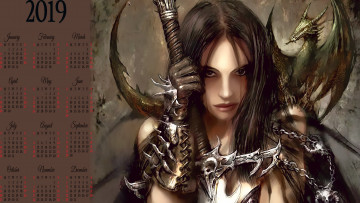 Картинка календари фэнтези девушка дракон