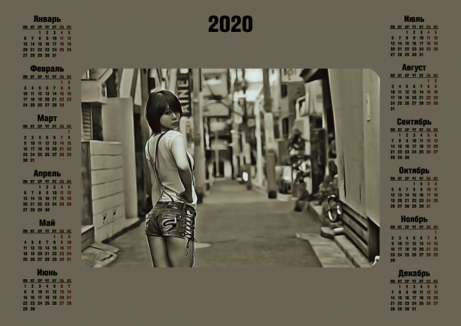 Обои картинки фото календари, компьютерный дизайн, 2020, calendar, женщина, девушка, улица, шорты, азиатка
