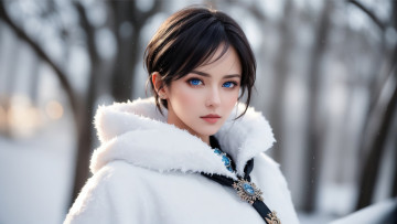 Картинка нейросеть 3д+графика фантазия+ fantasy girl nature art blue eyes winter snow