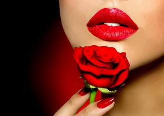 обоя разное, губы, роза, маникюр, рука, фон, цветок, красные, девушка