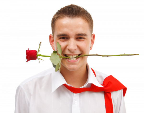 Обои картинки фото мужчины, - unsort, рубашка, цветок, роза, зубы, галстук