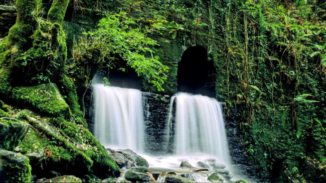 Обои картинки фото природа, водопады, зелень, мох, вода