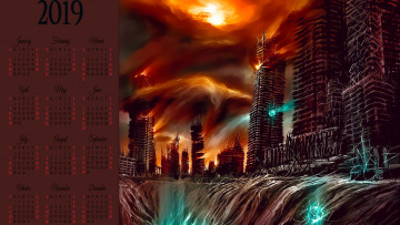 обоя календари, фэнтези, катастрофа, апокалипсис, небоскреб, здание