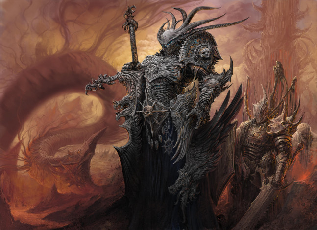 Обои картинки фото видео игры, warhammer,  mark of chaos, существо, фон, латы, меч