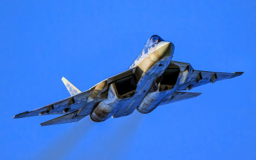 обоя cу-57, авиация, боевые самолёты, су-57, голубое, небо, пак, фа, реактивные, истребители, felon, ввс, россии, т-50