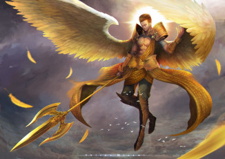 Картинка фэнтези ангелы ангел копье перья