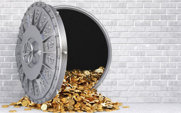 Картинка разное золото +купюры +монеты золотые монеты сейф стена