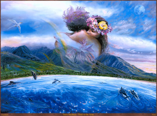 Картинка steve sundram held in the arms фэнтези люди горы море дельфины пейзаж природа парень девушка побережье птица