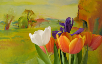 Картинка цветы тюльпаны стиль фон