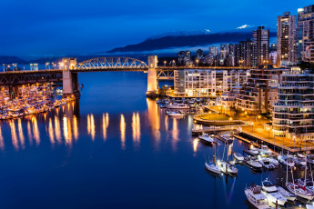 Картинка vancouver canada города ванкувер канада ночь огни река мост дома