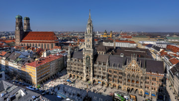 обоя мюнхен, германия, города, панорамы, архитектура, ратуша, площадь, munich, town, hall, marienplatz, bavaria, germany, новая, мариенплац, бавария