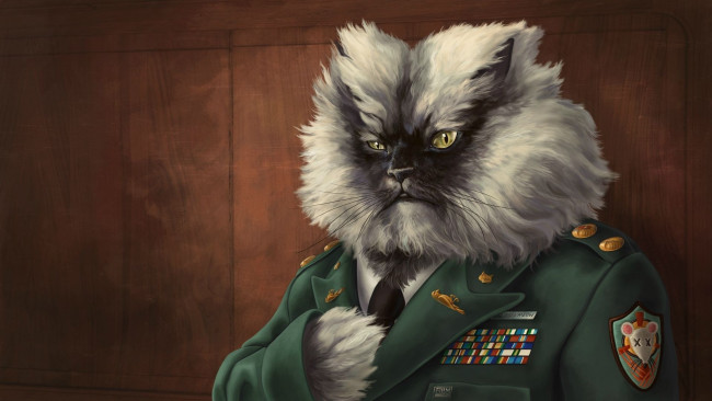 Обои картинки фото рисованные, животные, коты, военный