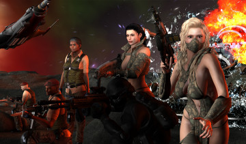 Картинка 3д+графика фантазия+ fantasy фон оружие взгляд девушки солдаты