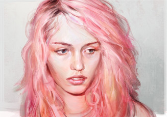 Картинка рисованное люди девушка арт розовые волосы лицо глаза