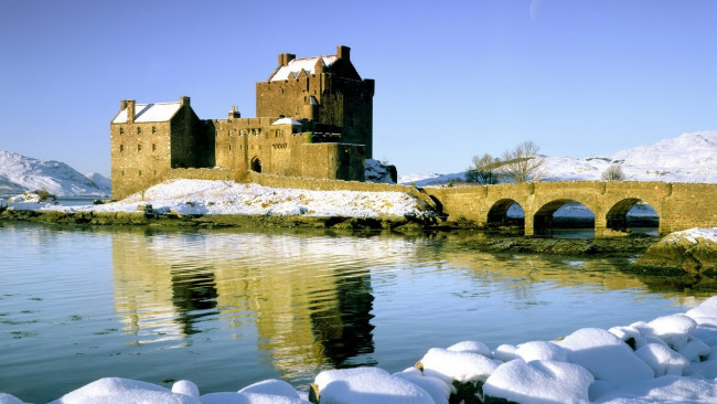 Обои картинки фото города, - дворцы,  замки,  крепости, замок, зима, озеро, шотландия