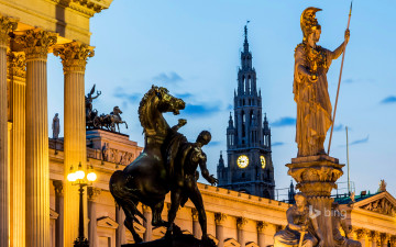 Картинка города вена+ австрия вена ратуша статуя богини афины паллады парламент башня