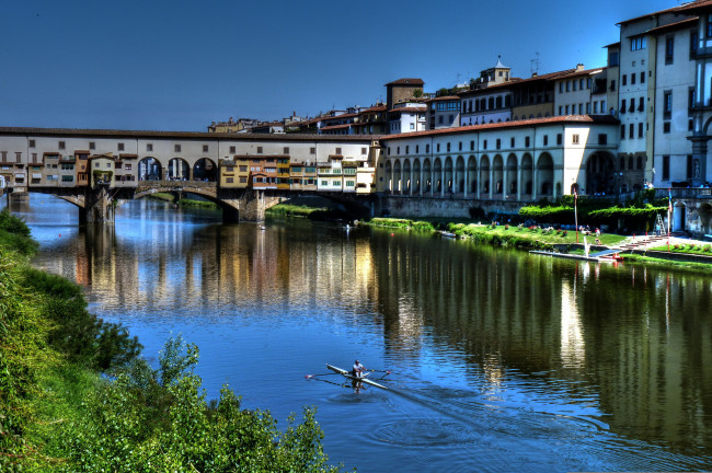 Обои картинки фото города, флоренция , италия, понте, веккьо, дома, река, небо, флоренция, мост, арно