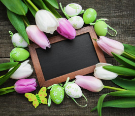 Картинка праздничные пасха цветы яйца colorful тюльпаны happy wood pink flowers tulips easter purple eggs decoration