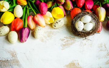 Картинка праздничные пасха цветы colorful тюльпаны happy flowers tulips easter eggs крашеные яйца