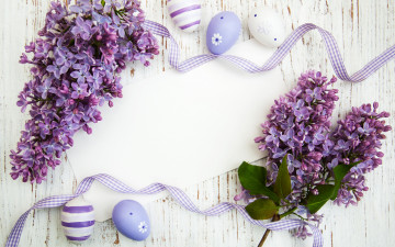 Картинка праздничные пасха цветы яйца happy wood flowers сирень easter purple eggs decoration lilac