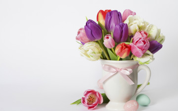 Картинка праздничные пасха весна colorful тюльпаны ваза
