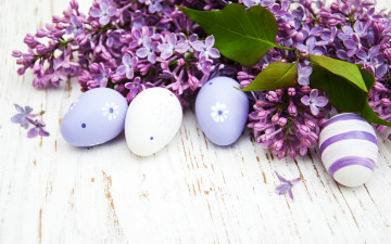 Картинка праздничные пасха ветки яйца весна сирень композиция
