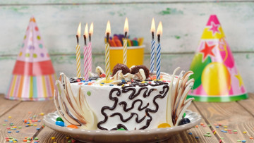 обоя праздничные, день рождения, торт, свечи