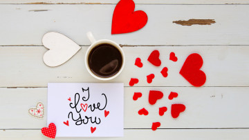 Картинка праздничные день+святого+валентина +сердечки +любовь сердечки кофе надпись признание