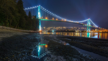 Картинка города ванкувер+ канада река мост вечер огни