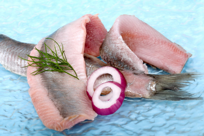 Обои картинки фото еда, рыбные блюда,  с морепродуктами, селедка, укроп, лук