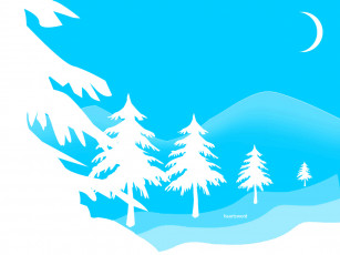 Картинка векторная графика зима снег ёлки месяц горы