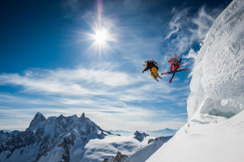 Картинка спорт лыжный+спорт горнолыжный лыжники горы снег прыжок экстрим