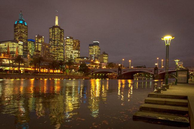 Обои картинки фото southbank melbourne, города, мельбурн , австралия, огни, ночь