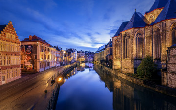 Картинка города гент+ бельгия гент канал вечер
