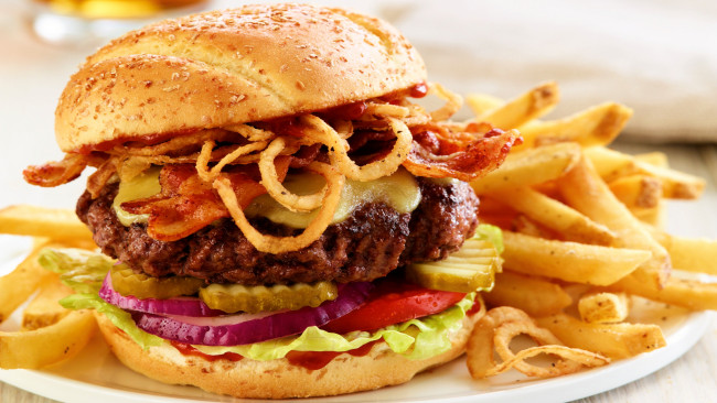 Обои картинки фото еда, бутерброды,  гамбургеры,  канапе, бекон, котлета, гамбургер