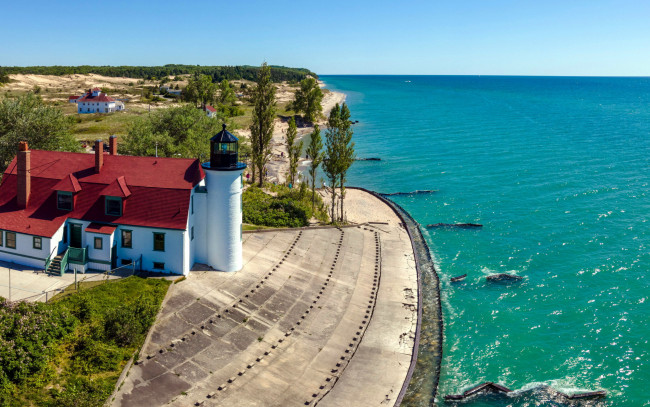 Обои картинки фото point betsie lighthouse, michigan, usa, природа, маяки, point, betsie, lighthouse