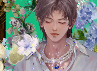 Картинка рисованное люди чжан чжэхань лицо ожерелье цветы