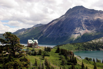 Картинка waterton lakes national park prince wales hotel природа пейзажи отель горы озеро