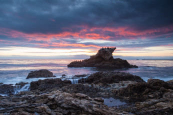 Картинка природа побережье камни скала вечер закат небо облака океан берег