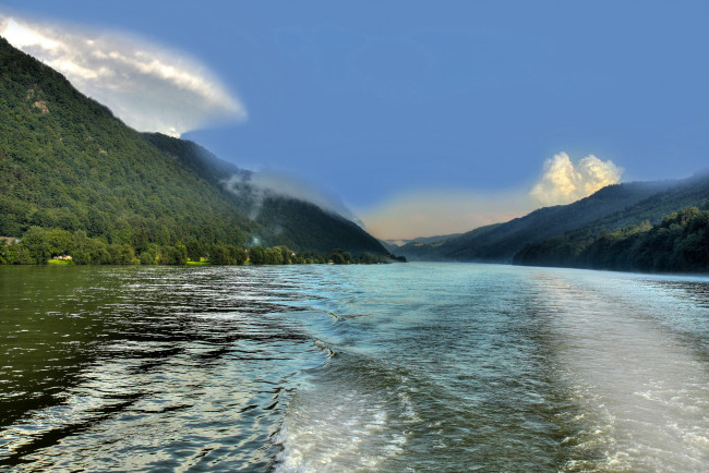 Обои картинки фото австрия, hofkirchen, природа, реки, озера, деревья, река, берег