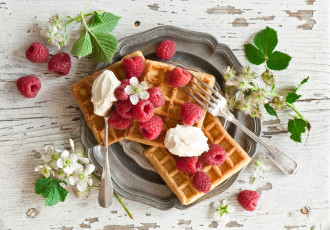 Картинка еда мороженое +десерты цветки малина ягоды вафли