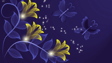 Картинка векторная+графика бабочки фон сиреневый цветы