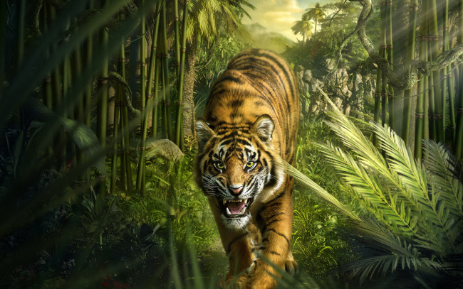 Обои картинки фото животные, тигры, тигр, джунгли