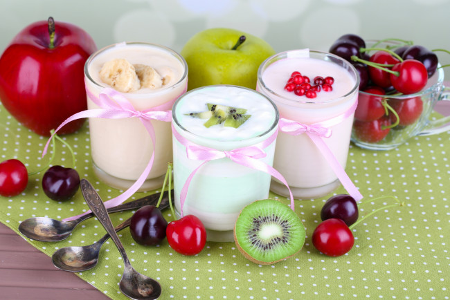 Обои картинки фото еда, разное, йогурт, фрукты, ягоды, яблоки, черешня
