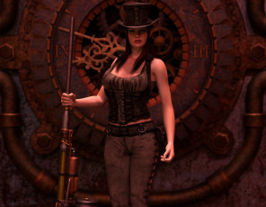 Картинка 3д+графика фантазия+ fantasy шляпа оружие фон взгляд девушка